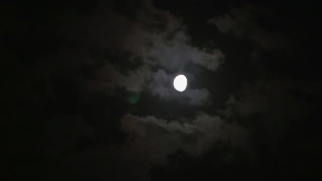 In cloudy night moving moon the sky