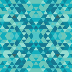 Blue and green abstract geometric seamless background. Repeating light blue pattern with polygons. Triangular vector backdrop texture