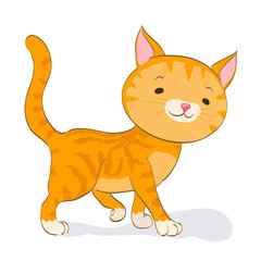 cute little cat walking. red tabby kitten. cartoon vector illustration