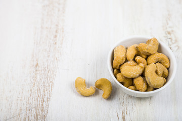 Cashew on a  wooden table