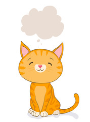 cute little cat thinking. cartoon orange tabby kitten and bubble. vector illustration