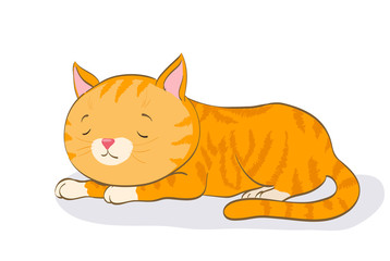 sleeping cute little cat. cartoon red tabby kitten. vector illustration