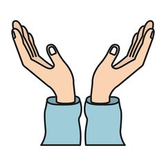 colorful silhouette side view opened hands of symbol of receiving vector illustration