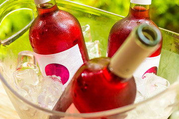Bottle Of Rose Wine In Ice Bucket Outdoor Stock Photo - 159719914