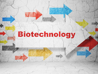 Science concept: arrow with Biotechnology on grunge wall background