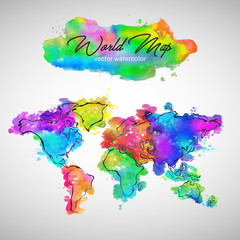 World Map Watercolor Paint Vector