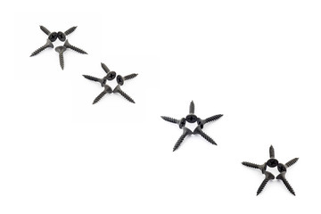 Five-pointed stars lined diagonally with black screws on a white background