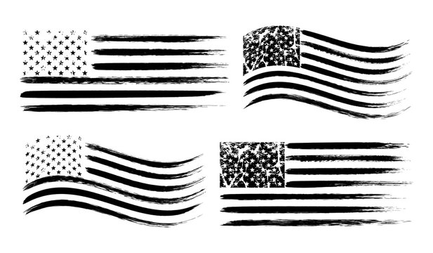 Vintage USA American flag set, isolated on white background, vector illustration.