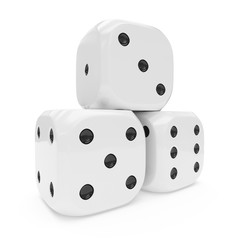 3d rendering three white dices isolated on white background