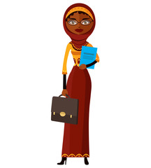 African arab iran worker lady with briefcase flat cartoon vector illustration isolated