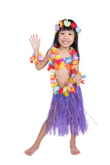 Asian Chinese little girl in hawaiian costume