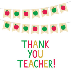 Thank You Teacher card, bunting banners with apples