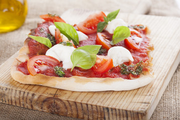 pizza pomodoro, vegetarian and homemade isolated on white background