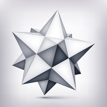 Volume polyhedron gray star, 3d object, geometry shape, mesh version, abstract vector element