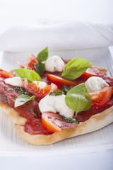 pizza pomodoro, vegetarian and homemade isolated on white background