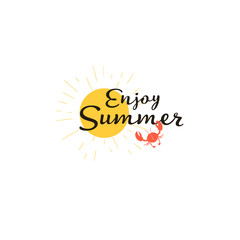 Summer card with hand drawn brush lettering. Summer background with calligraphic design elements, vector illustration. Summer holidays poster.