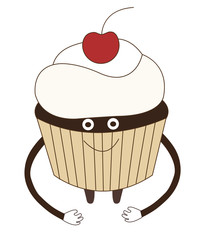 Happy  cherry cupcake vector illustration cartoon isolated on white background
