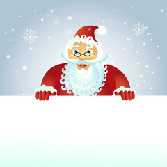 Happy Santa with christmas banner on the roof isolated vector illustration