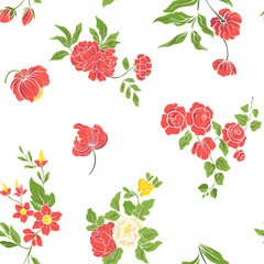 Seamless pattern with vintage embroidered flowers