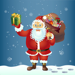  Santa Claus with a bag and gift vector llustration