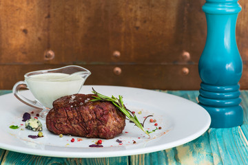 close-up appetizing roasted steak