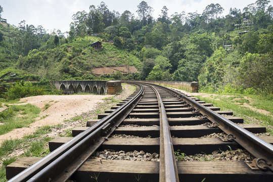 Rail tracks on the nine arch bridge in Ella, Sri Lanka