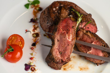 close-up steak from marble beef