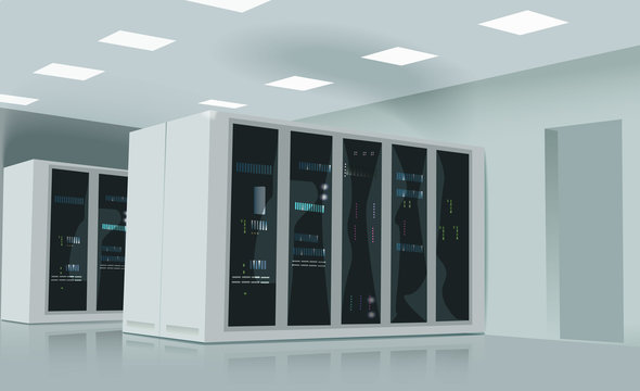 Realistic vector illustration of a server room. Realistic