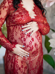pregnant woman in red