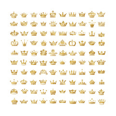 Vector collection of creative king and queen crowns silhouette or logo elements.