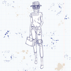 Sketch of a model with a dogs head