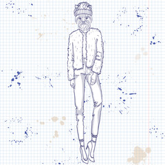 Sketch of a model with a dogs head