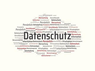 Datenschutz - Bilder mit Wörtern aus dem Bereich Datenschutz, Wortwolke, Würfel, Buchstabe, Bild, Illustration