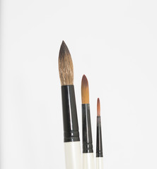 Various artists paint brushes of different sizes and shapes