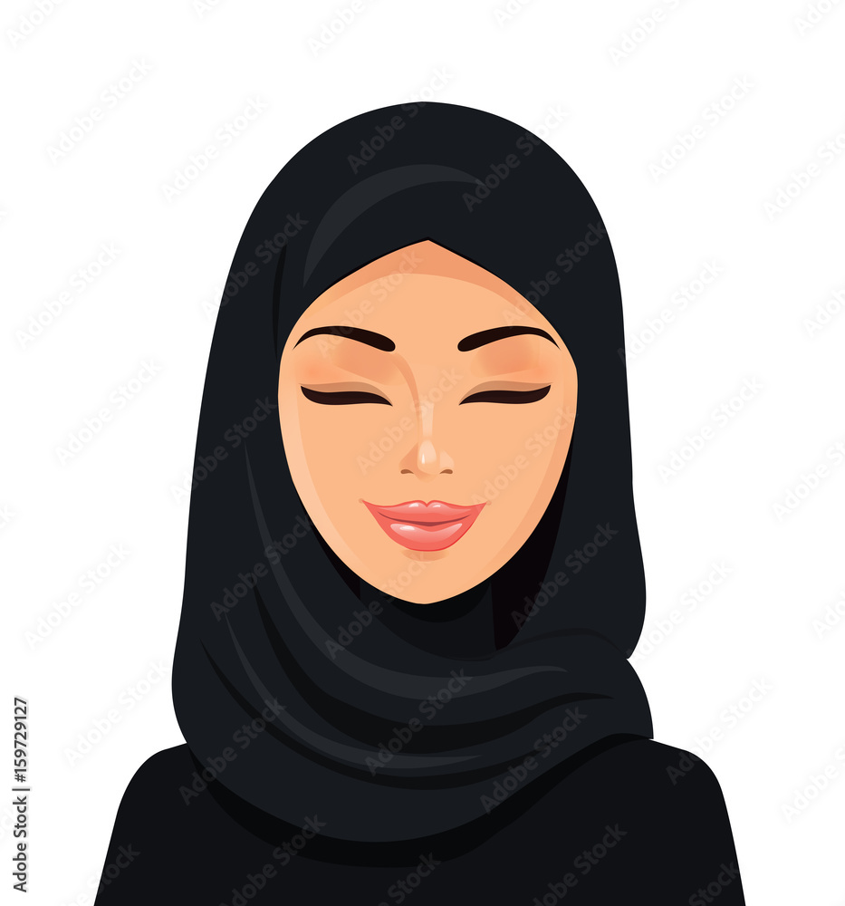 Wall mural beautiful muslim arab woman vector flat icon avatar.