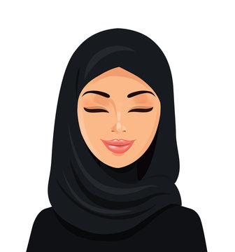 Beautiful Muslim Arab Woman Vector Flat Icon Avatar.