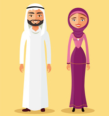 Arab muslim couple man and woman standing vector