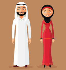 Arab muslim couple man and woman standing vector