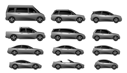 Set of different car type on a white background