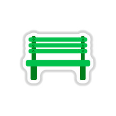 Wooden bench in paper sticker style. Park vector bench in flat style