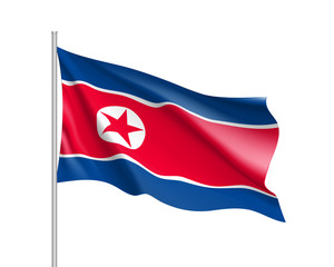 Waving flag of North Korea. Illustration of Asian country flag on flagpole. Vector 3d icon isolated on white background