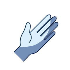 blue color silhouette shading of side view left palm of hands in symbol greeting vector illustration