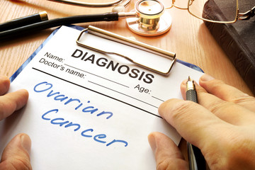 A diagnostic form with words Ovarian cancer.