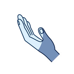 blue color silhouette shading of side view left palm of hand in symbol receiving vector illustration