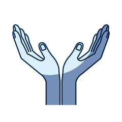 blue color silhouette shading of opened hands of symbol of receiving vector illustration