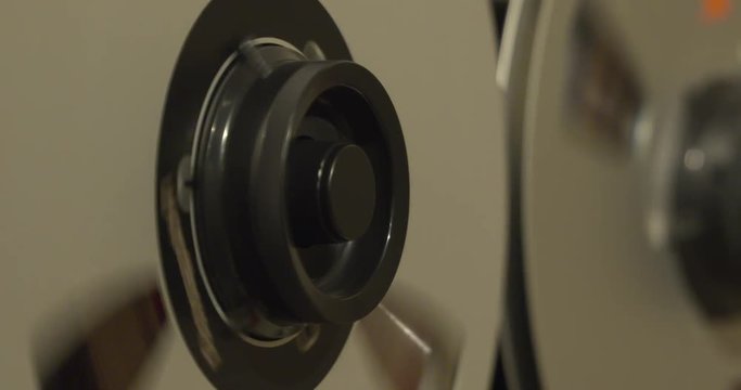 running aluminum open reel tape recorder - close up