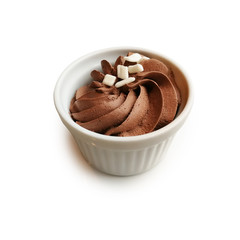 Chocolate frozen yogurt dessert on a white background