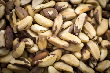 Pile of Brazilian Nuts Close Up Background. Healthy Eating.