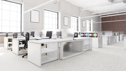 modern open office space  with desks and chairs