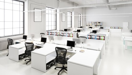 modern open office space  with desks and chairs